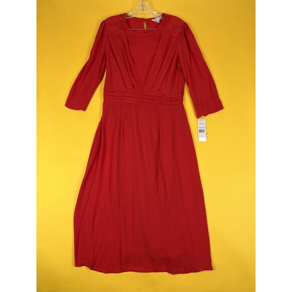 Nanette Lepore Gathered Waist Dress Womens 10 Red Knee-Length 3/4 Sleeves NWT - Picture 3 of 8